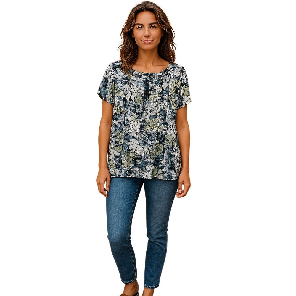 Nue Options Women's Floral Lace-Up Blouse Size L Multicolor Casual Top